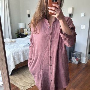 Cotton Mauve Button-down Long Tunic